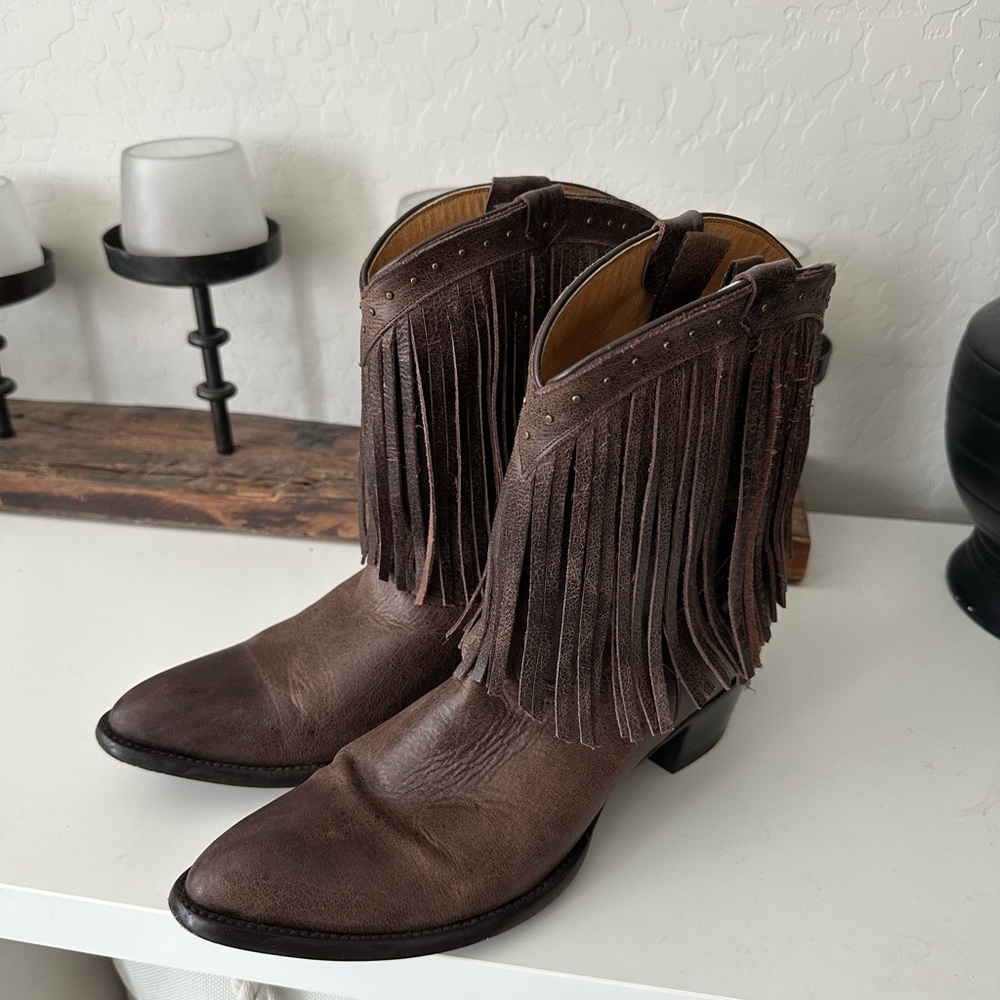 Old Gringo Brown Leather Fringe Heeled Boots